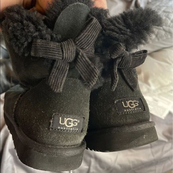 UGG Womens Black Mini Bailey Bow corduroy Boots 9 - Picture 6 of 10
